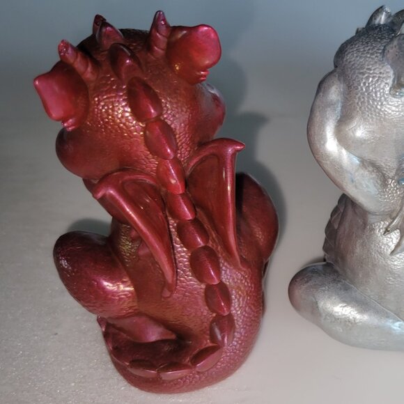 DRAGON TRIO Resin Figurines red white blue NEW Hear See Speak No Evil Handmade - Picture 4 of 6